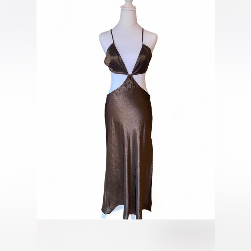 Elegant isalis Brown Cutout satin effect Dress